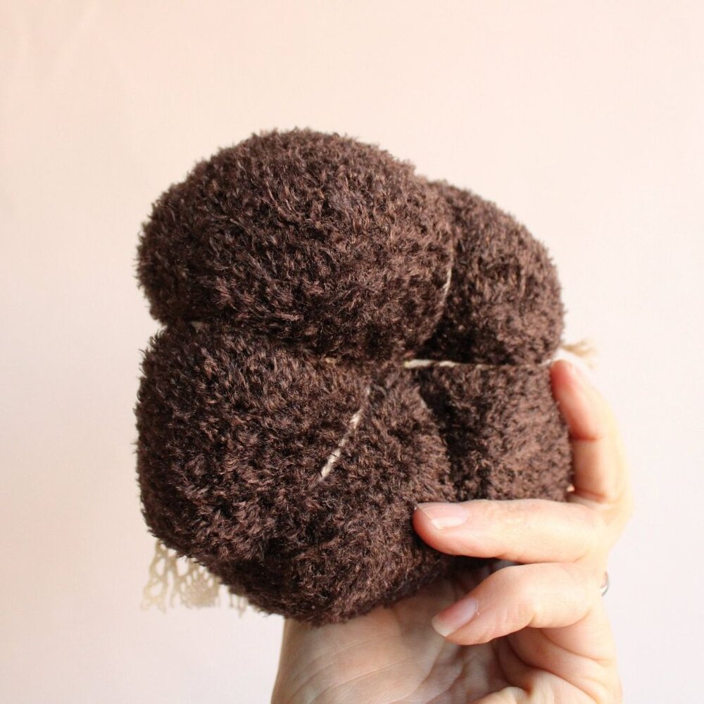 Knit Sweater Pumpkin Pillow Pouf, Upcycled Brown Chenille with Vintage Lace - Picture 7 of 9